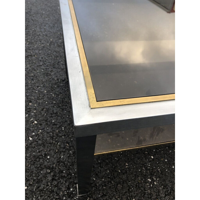 Vintage coffee table in brass and steel by Maison Jansen