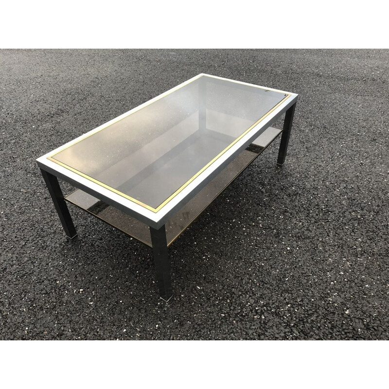 Vintage coffee table in brass and steel by Maison Jansen