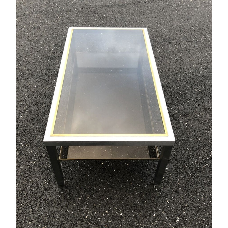 Vintage coffee table in brass and steel by Maison Jansen