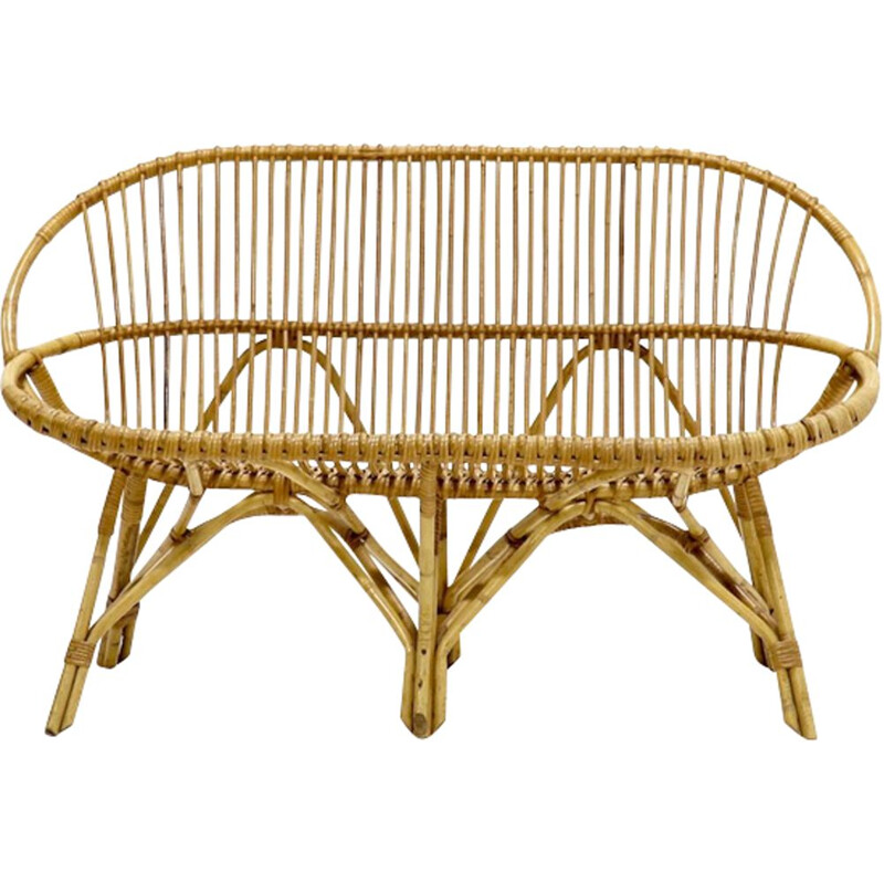 Vintage rattan sofa by Rohé Noordwolde 1960