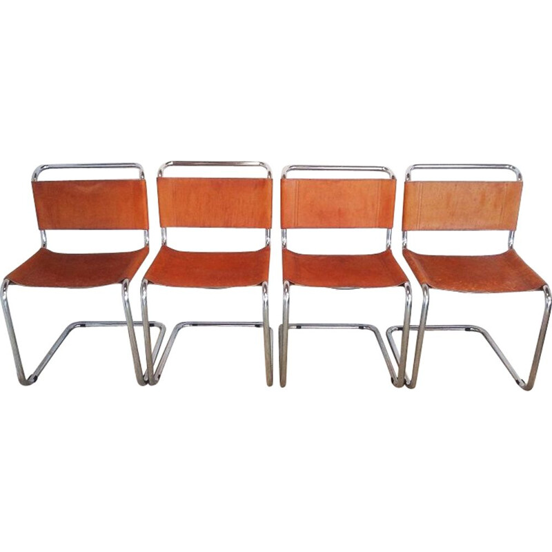 Set of 4 vintage vintage B33 chairs by Breuer in leather and metal