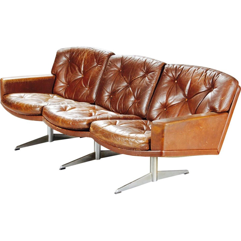 Vintage sofa in leather and chrome 1950