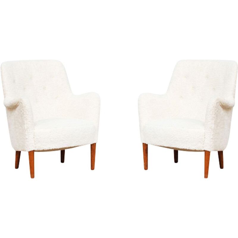 Pair of vintage armchairs in beechwood