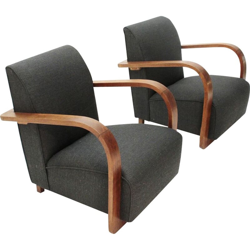 Pair of black Italian armchairs in wood