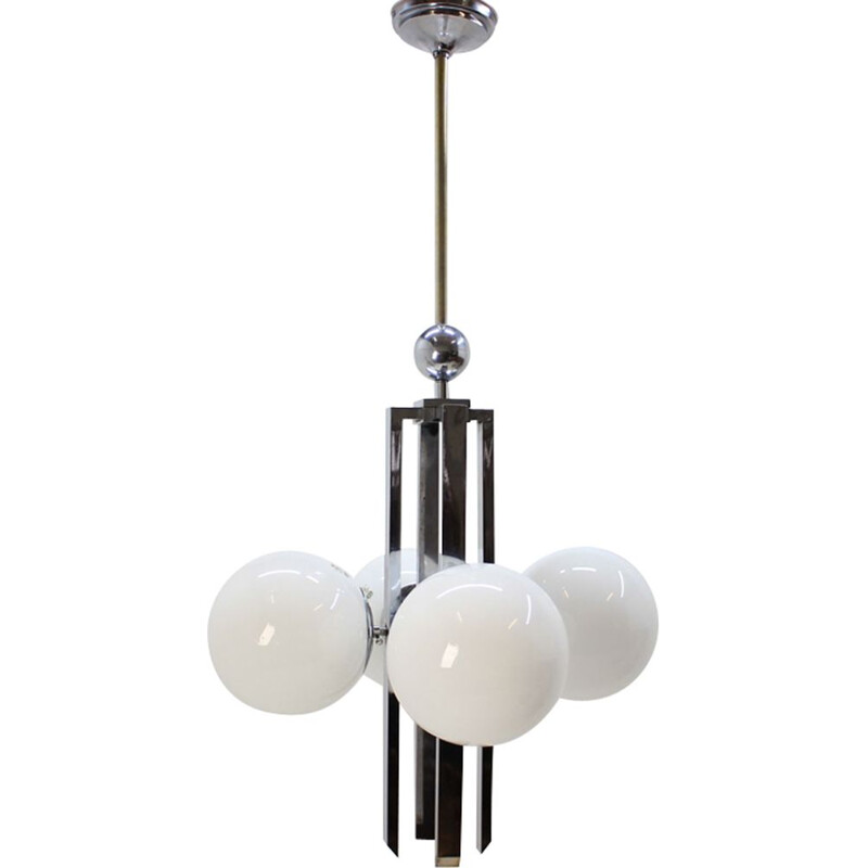 Vintage pendant lamp in glass and chromed metal