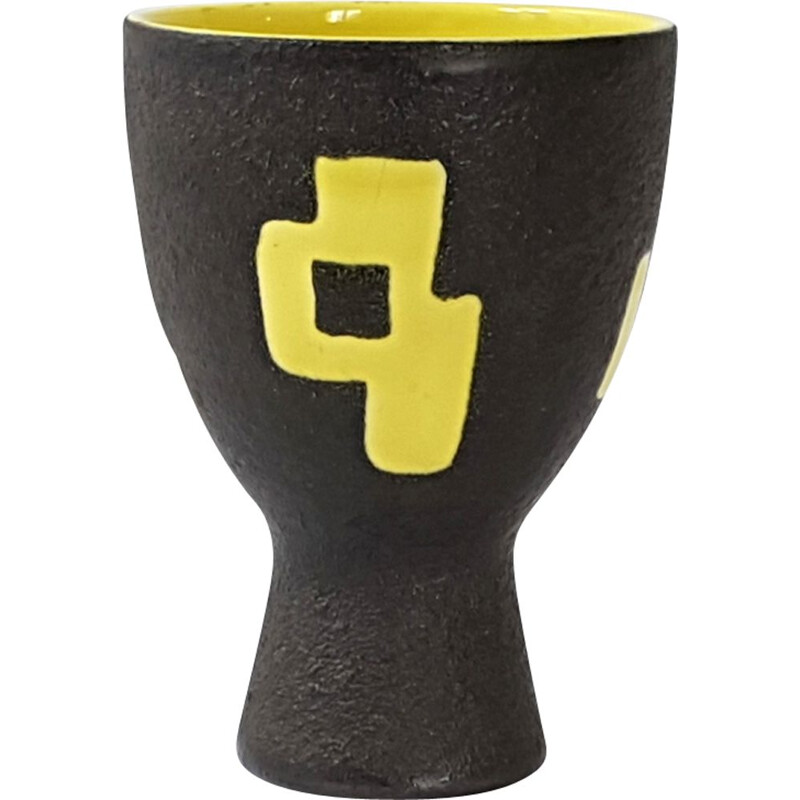 Vase diabolo jaune et noir par Elchinger