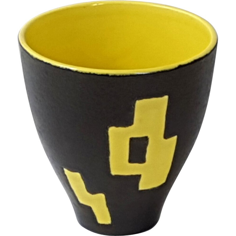 Yellow and black ceramic vase by Elchinger