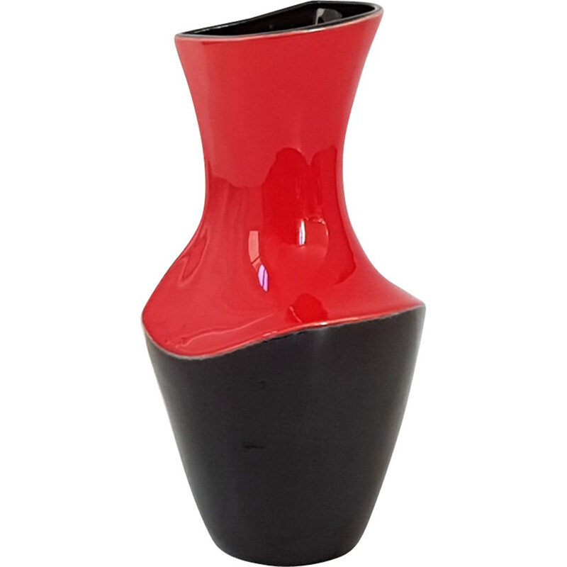 Vase rouge et noir vintage en céramique