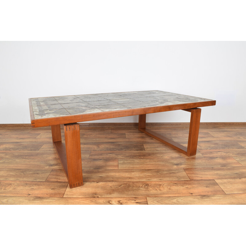 Table basse vintage danoise en teck et céramique par Ox-Art pour Trioh