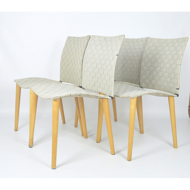 Conjunto de 4 cadeiras vintage em tecido natural da Lapalma, Itália 1980