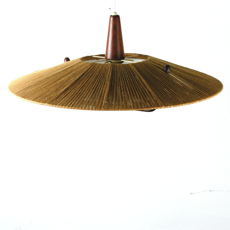 Vintage pendant lamp in teak and cord by Temde