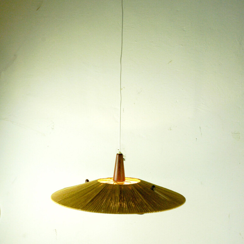 Vintage pendant lamp in teak and cord by Temde