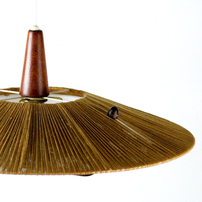 Vintage pendant lamp in teak and cord by Temde