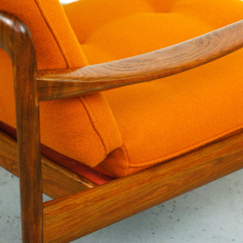 Vintage orange armchair in teak by Knoll Antimott