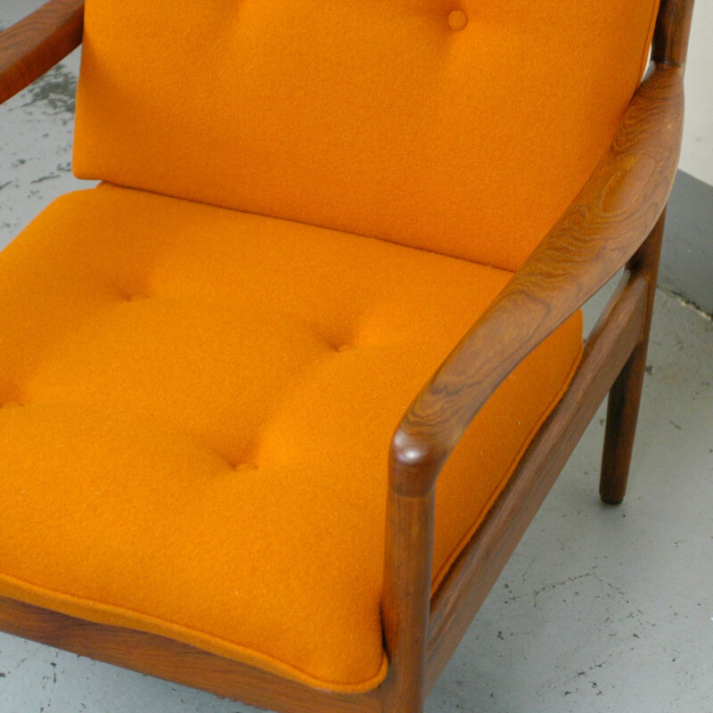 Vintage orange armchair in teak by Knoll Antimott