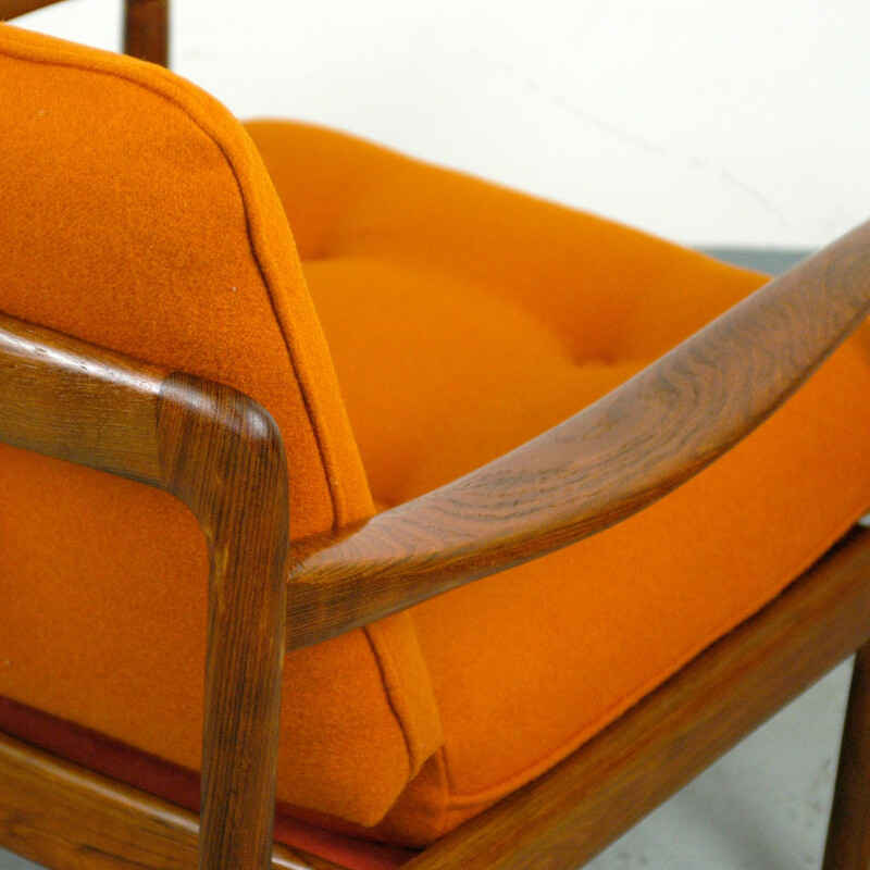 Vintage orange armchair in teak by Knoll Antimott