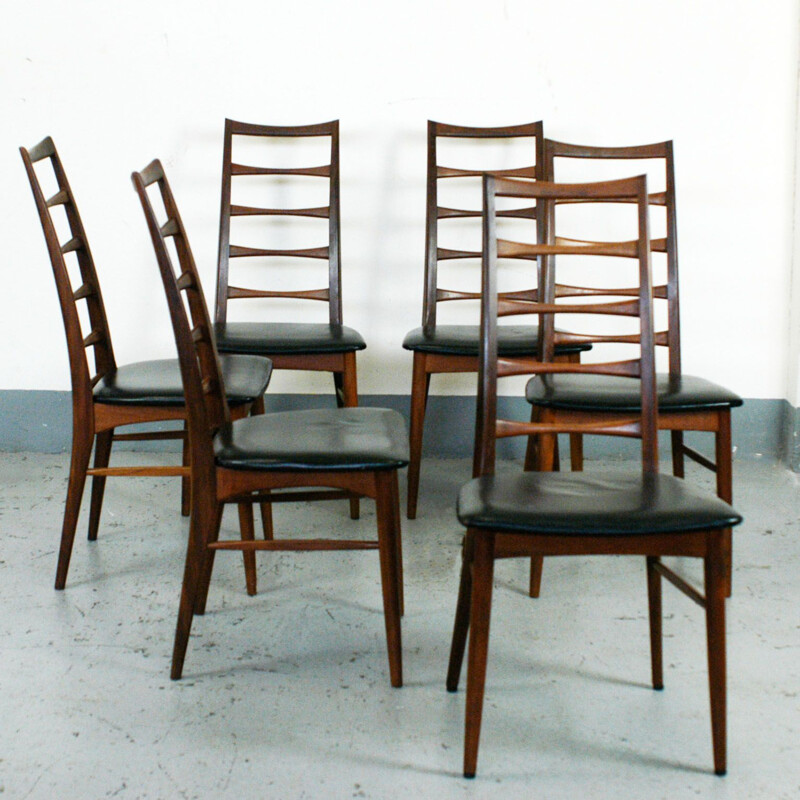 Set of 6 vintage Danish dining chairs in teak "Liz"  by N. Koefoeds