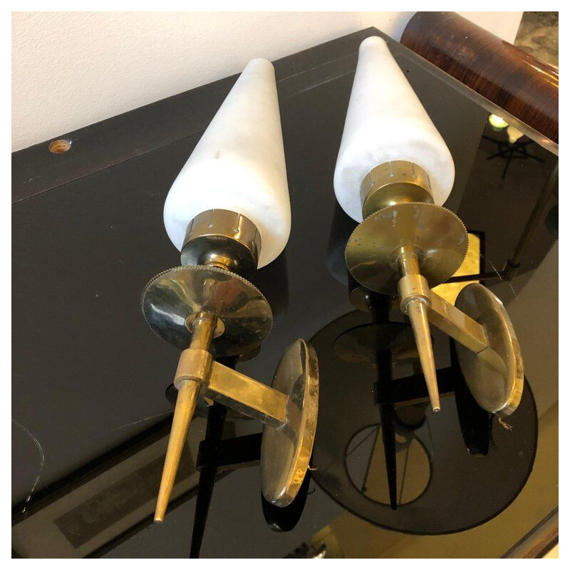 Set of 2 vintage Italian wall lamps in brass