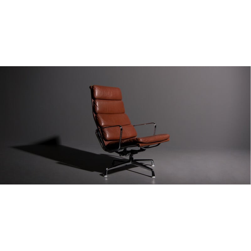 Vintage lounge chair EA 222 softpad brown leather by Eames