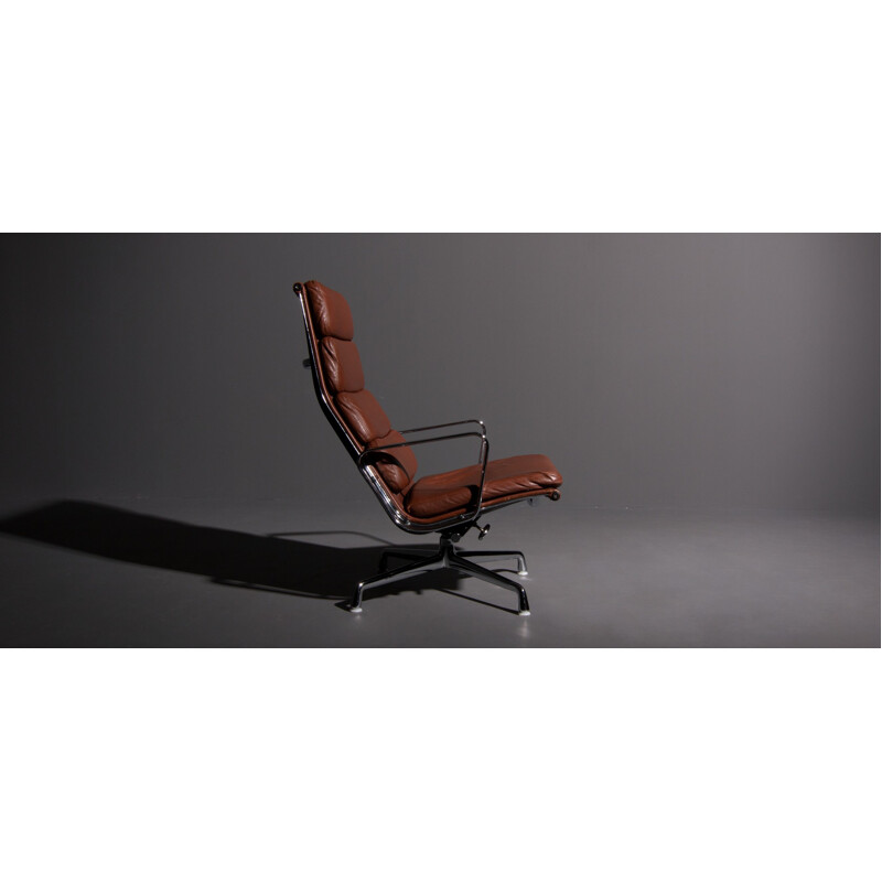 Vintage lounge chair EA 222 softpad brown leather by Eames