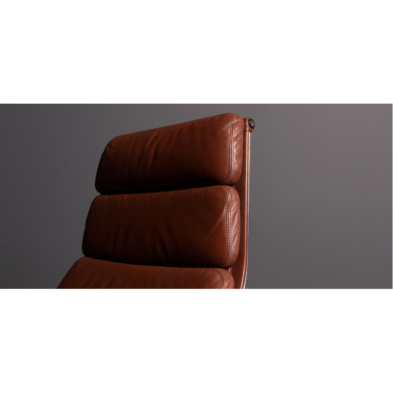 Vintage lounge chair EA 222 softpad brown leather by Eames