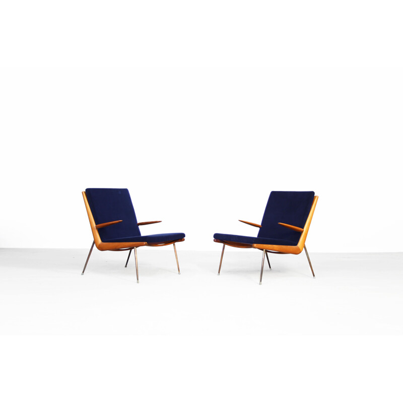 Set of 2 vintage blue armchairs by Peter Hvidt and Orla Mølgaard-Nielsen for France & Son