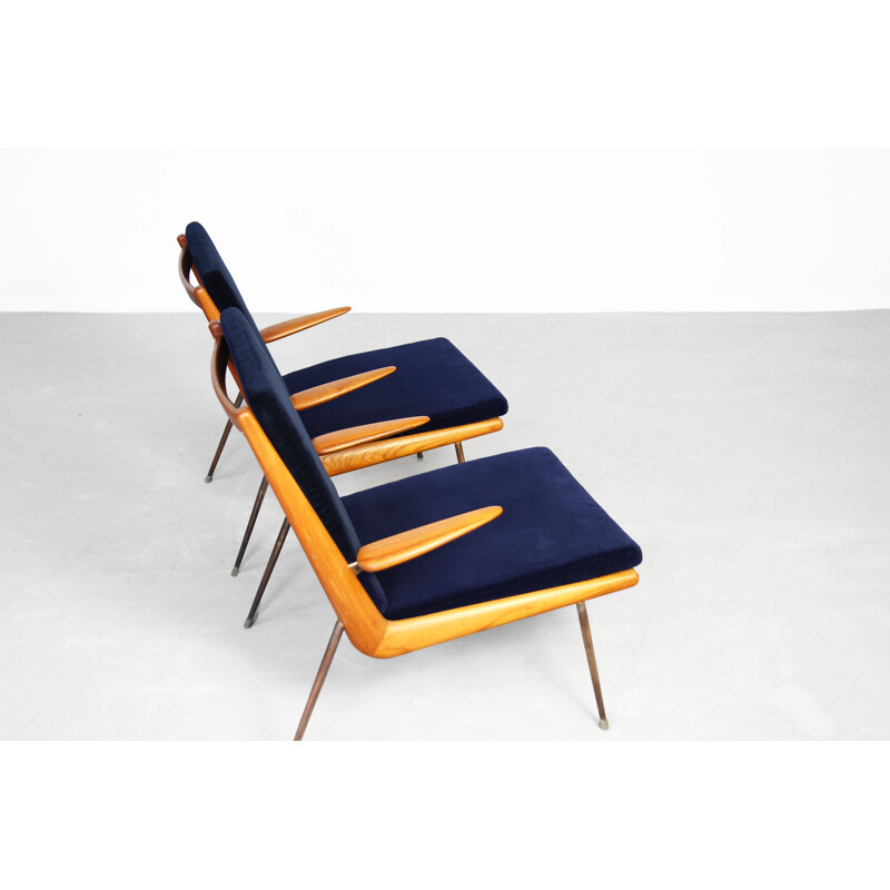 Suite de 2 fauteuils vintage bleus par Peter Hvidt et Orla Molgaard-Nielsen pour France & Son