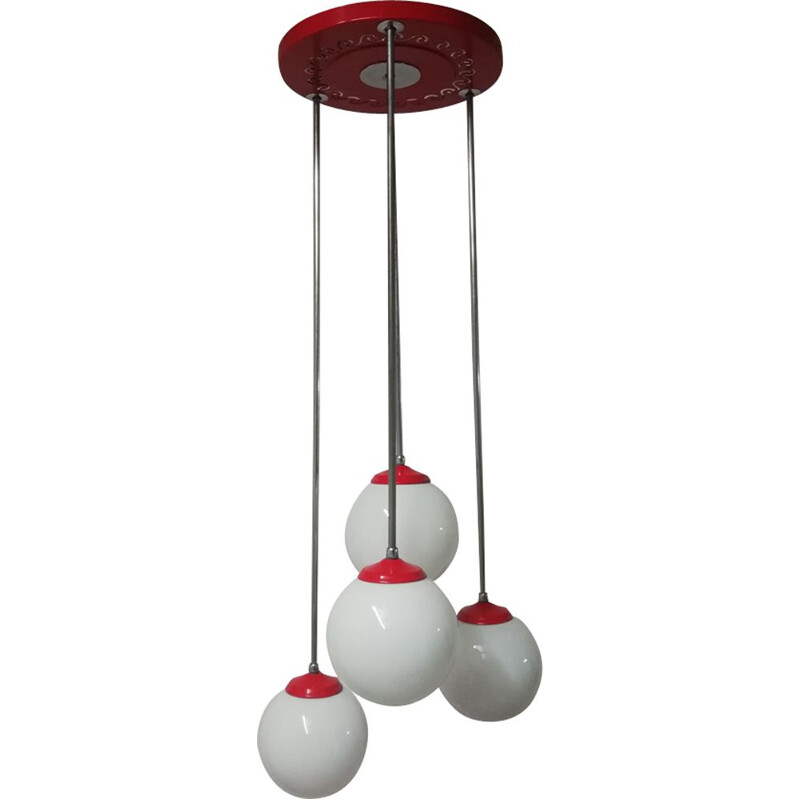 Vintage red ceiling lamp in chromed metal