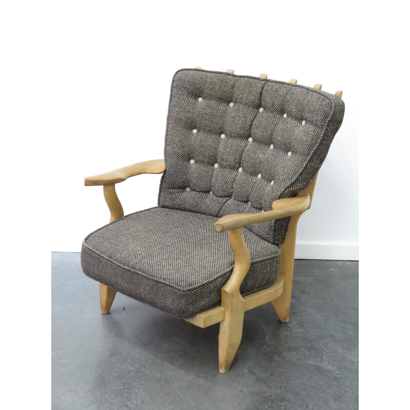 Vintage armchair in solid oakwood and grey fabric, Robert GUILLERME & Jacques CHAMBRON - 1960s