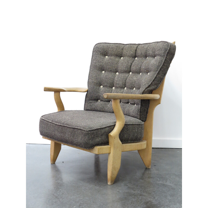 Vintage armchair in solid oakwood and grey fabric, Robert GUILLERME & Jacques CHAMBRON - 1960s