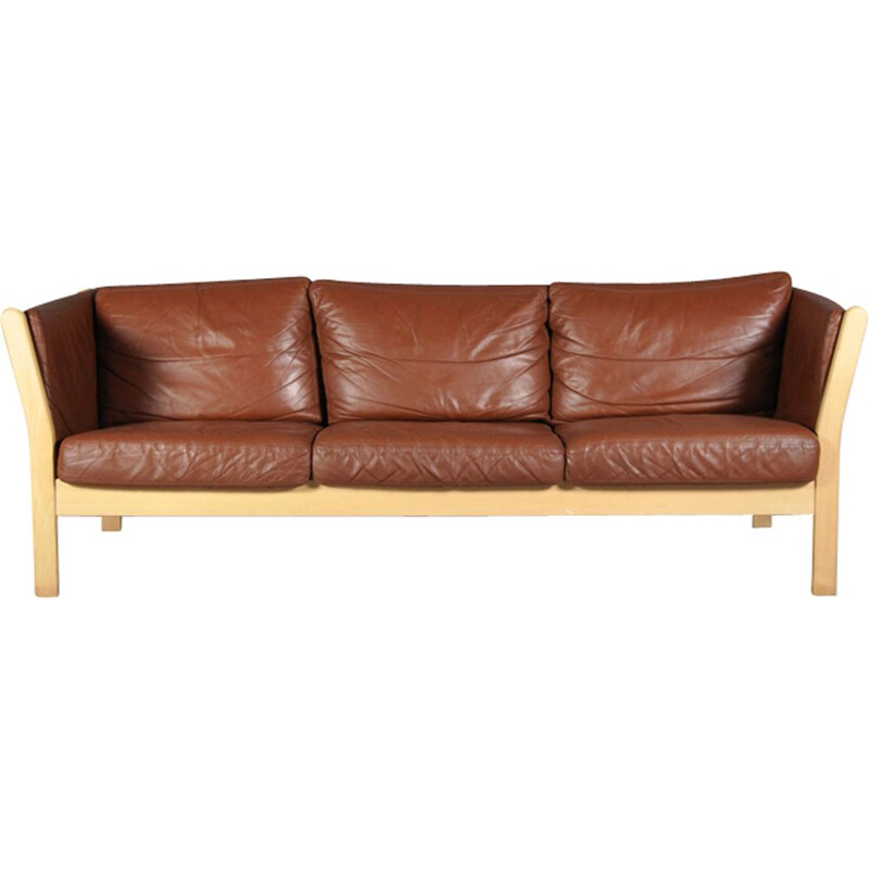 Vintage Danish cognac leather sofa from Stouby