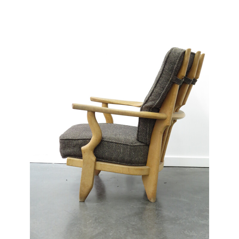 Vintage armchair in solid oakwood and grey fabric, Robert GUILLERME & Jacques CHAMBRON - 1960s