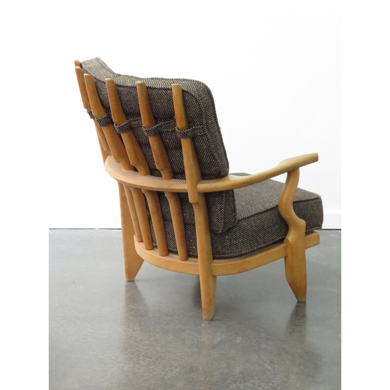 Vintage armchair in solid oakwood and grey fabric, Robert GUILLERME & Jacques CHAMBRON - 1960s