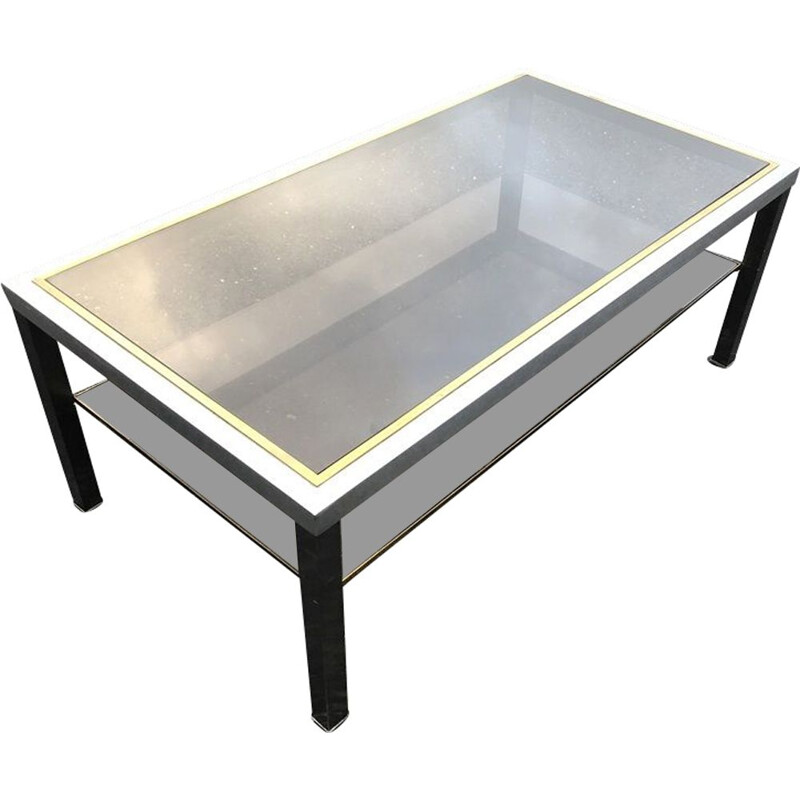 Vintage coffee table in brass and steel by Maison Jansen