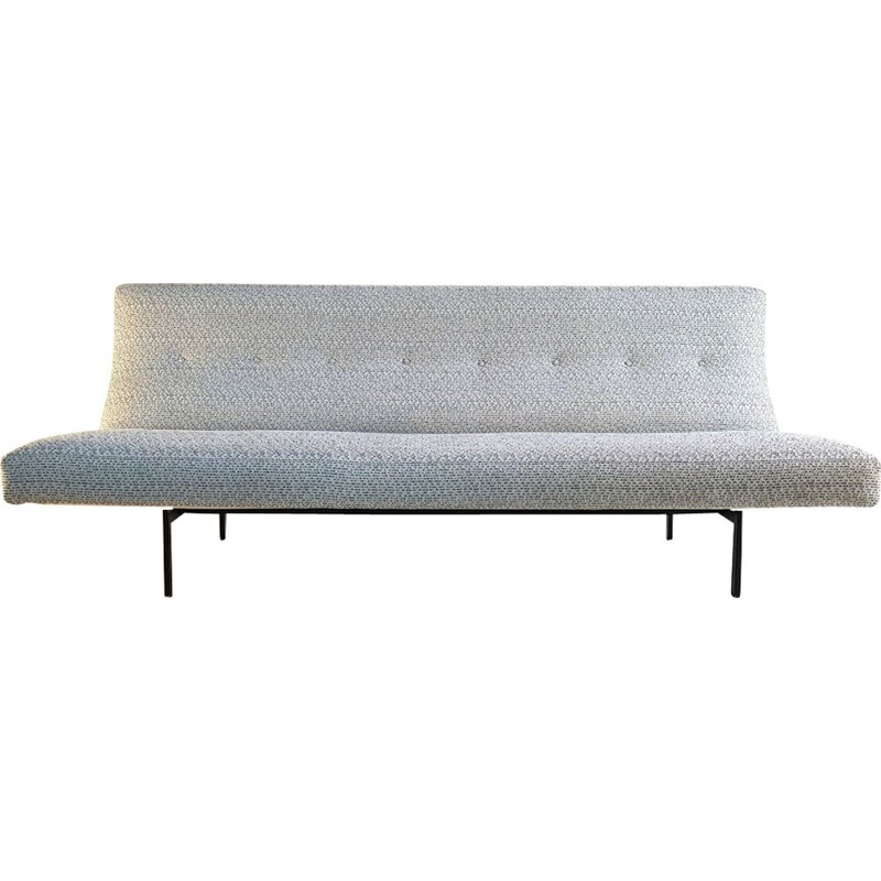 Vintage black and white sofa with iron brass details, Italy 1950
