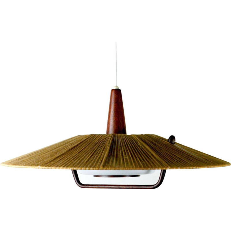 Vintage pendant lamp in teak and cord by Temde