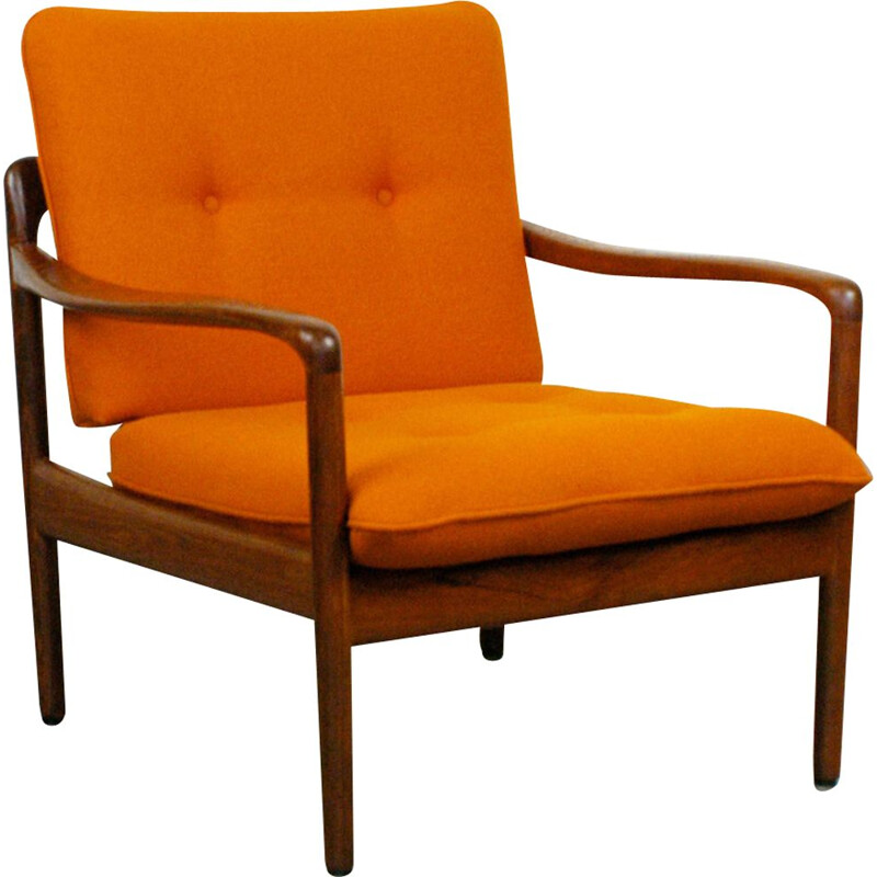 Vintage orange armchair in teak by Knoll Antimott