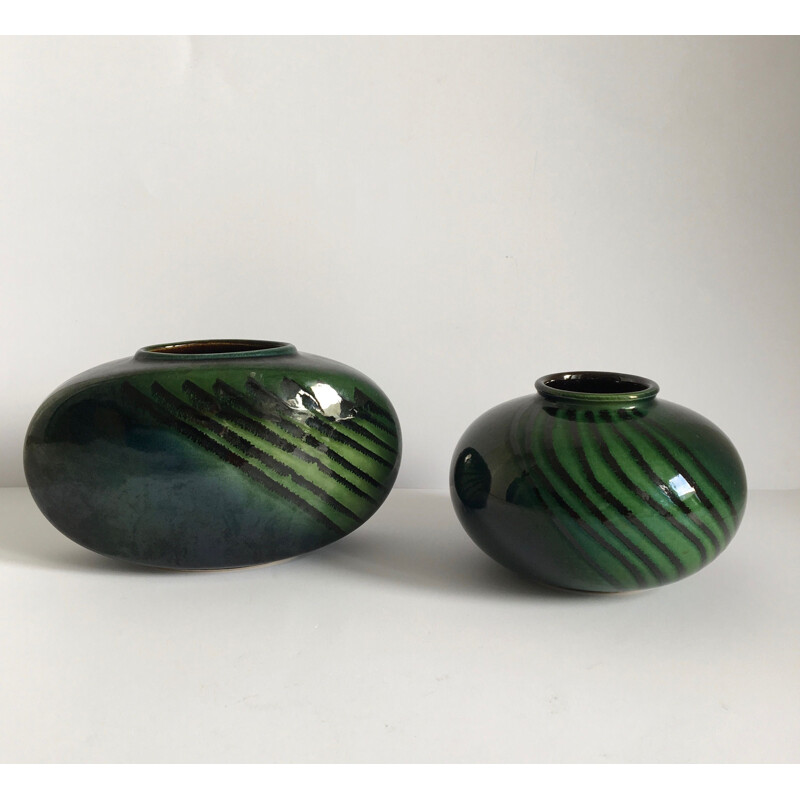 Set of 2 vintage green vases by West Germany