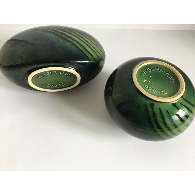 Set of 2 vintage green vases by West Germany