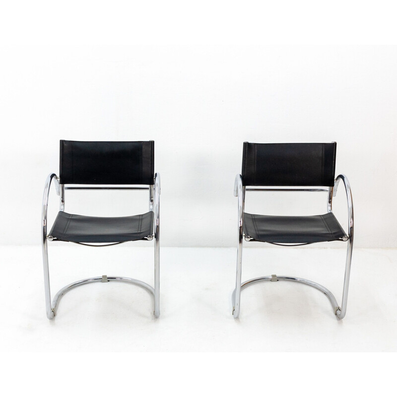 Set of 2 vintage Dutch armchairs in black leather