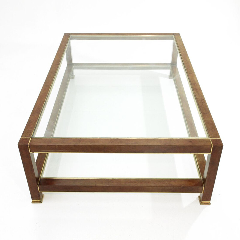 Vintage Italian coffee table in brass and briar