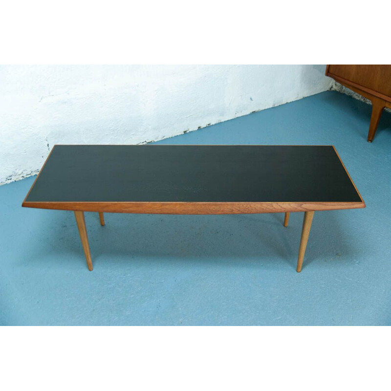 Table basse en teck avec plateau noir