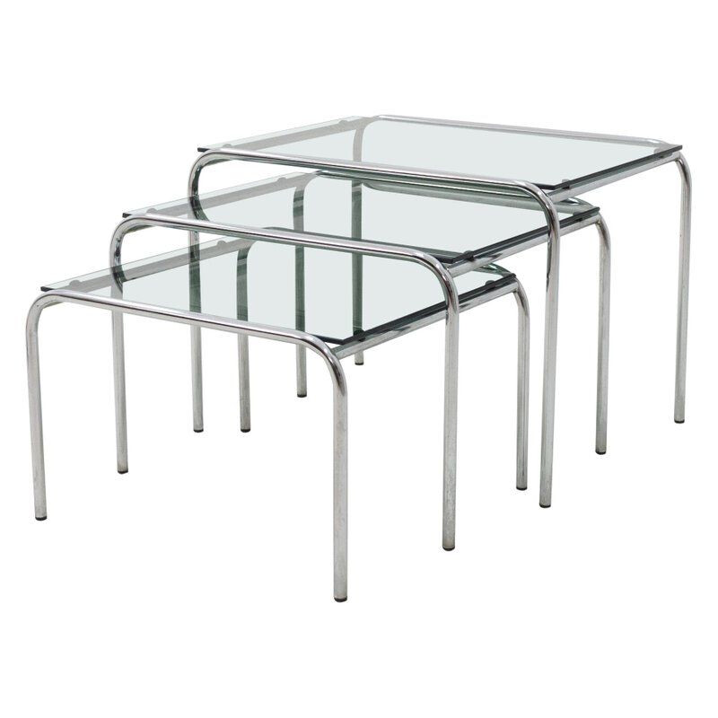 Set of 3 chromed nesting tables by Gispen