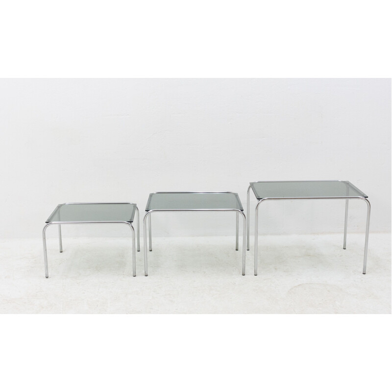 Set of 3 chromed nesting tables by Gispen