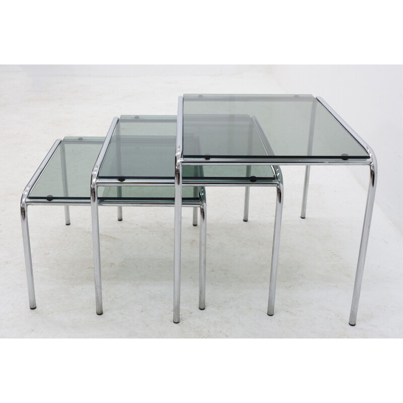 Set of 3 chromed nesting tables by Gispen