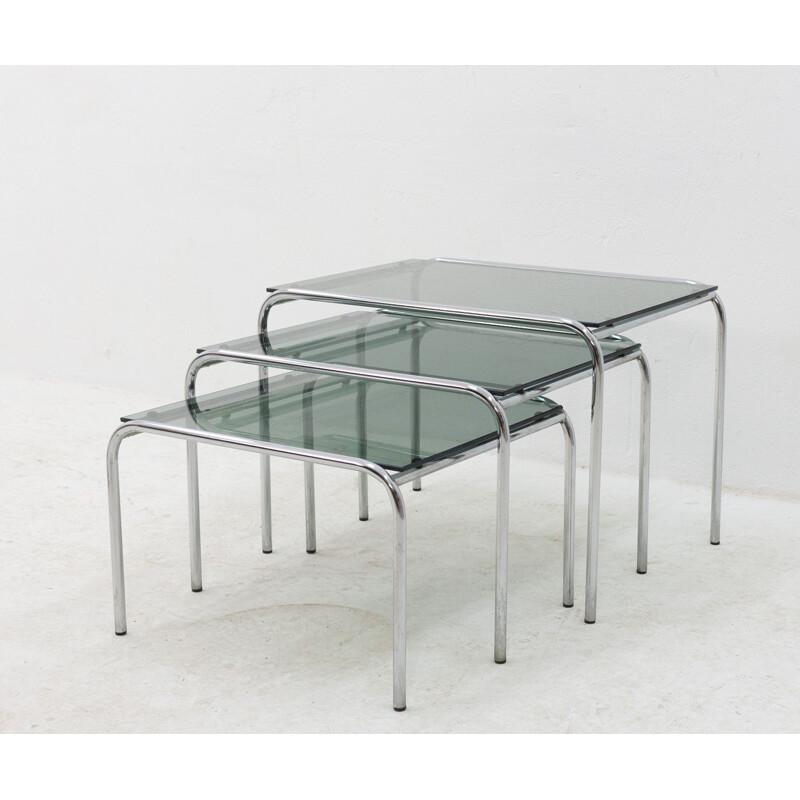 Set of 3 chromed nesting tables by Gispen