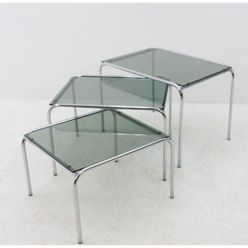 Set of 3 chromed nesting tables by Gispen