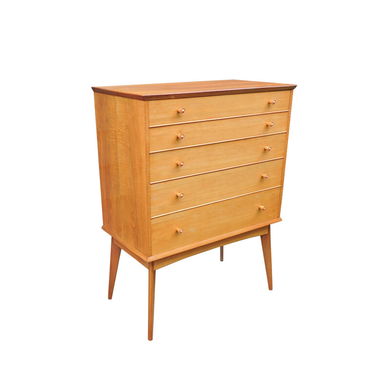 Vintage teak and walnut chest of drawers by Alfred Cox