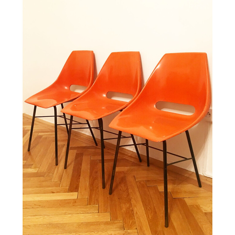 Set of 3 orange chairs by Miroslav Navratil for Vertex