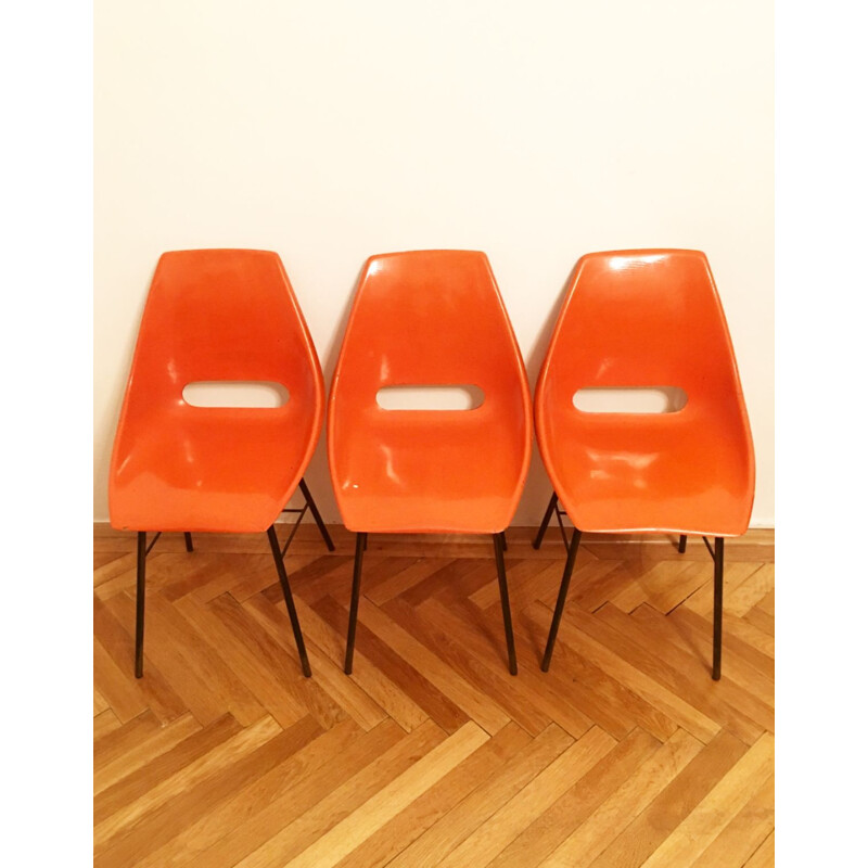 Set of 3 orange chairs by Miroslav Navratil for Vertex
